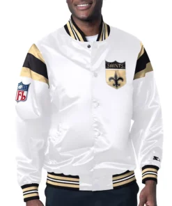 New Orleans Saints White Midweight Satin Jacket