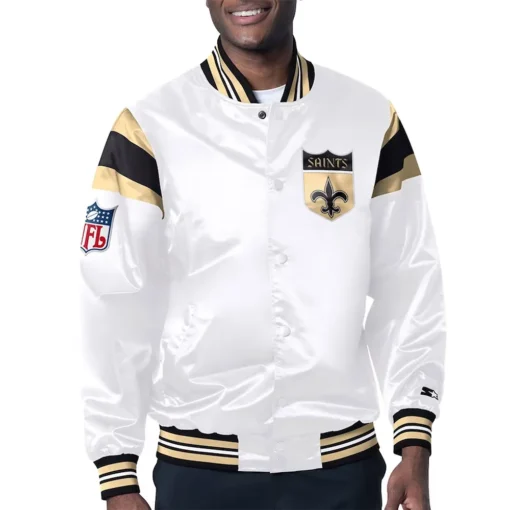 New Orleans Saints White Midweight Satin Jacket