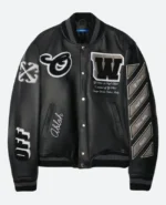 Off White Leather Varsity Jacket