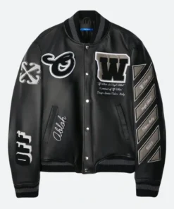 Off White Leather Varsity Jacket