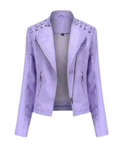 Stylish Purple Leather Motorcycle Jacket