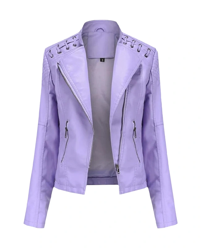 Stylish Purple Leather Motorcycle Jacket