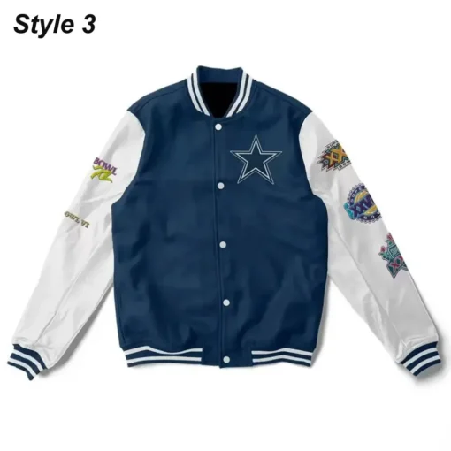 Super Bowl 5x Champions Dallas Cowboys Varsity Jacket Navy and White For Sale On Sale