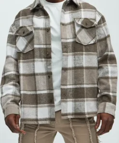 Wanted Plaid Shacket Brown