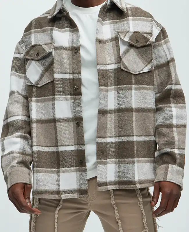 Wanted Plaid Shacket Brown