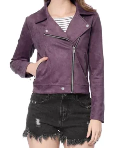 Zip Up Faux Suede Biker Moto Jacket For Women's