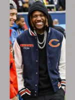 lil durk chicago bears varsity jacket with logo