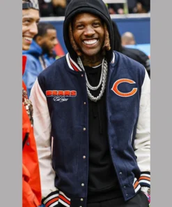 lil durk chicago bears varsity jacket with logo