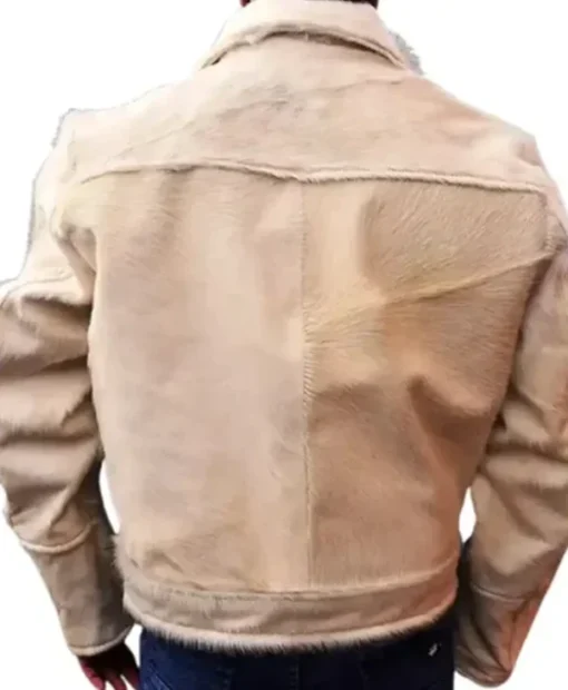 Cowhide Beige White Fur Leather Jacket Back