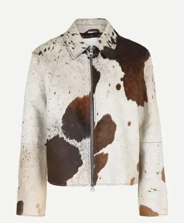 Cowhide Fur Aviator Style Leather Jacket front