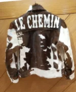 Cowhide Fur Brighten Brown And White Leather Jacket back