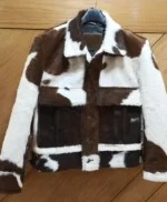 Cowhide Fur Brighten Brown And White Leather Jacket front