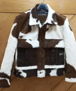 Cowhide Fur Brighten Brown And White Leather Jacket front