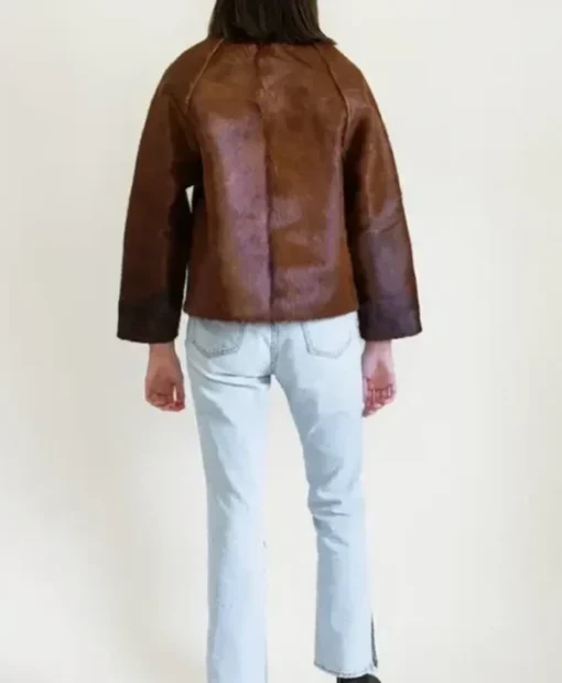 Cowhide Fur Brown Leather Jacket back