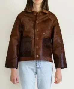 Cowhide Fur Brown Leather Jacket front