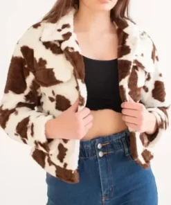 Cowhide Fur Cropped Brown And White Jacket front