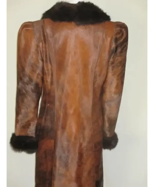 Cowhide Fur Dark Brown Leather Long Coat back