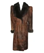 Cowhide Fur Dark Brown Leather Long Coat front