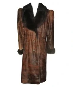 Cowhide Fur Dark Brown Leather Long Coat front