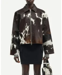 Cowhide Fur Long Sleeves Leather Jacket Front