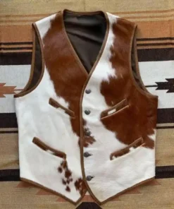 Cowhide Fur Stylish Brown And White Vest front