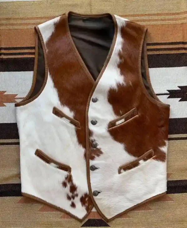 Cowhide Fur Stylish Brown And White Vest front