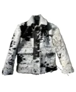 Cowhide Grey And Black Fur Leather Jacket front