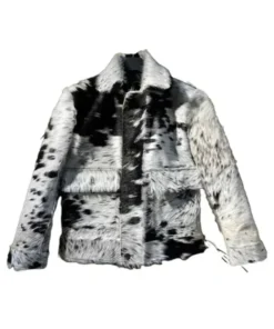 Cowhide Grey And Black Fur Leather Jacket front