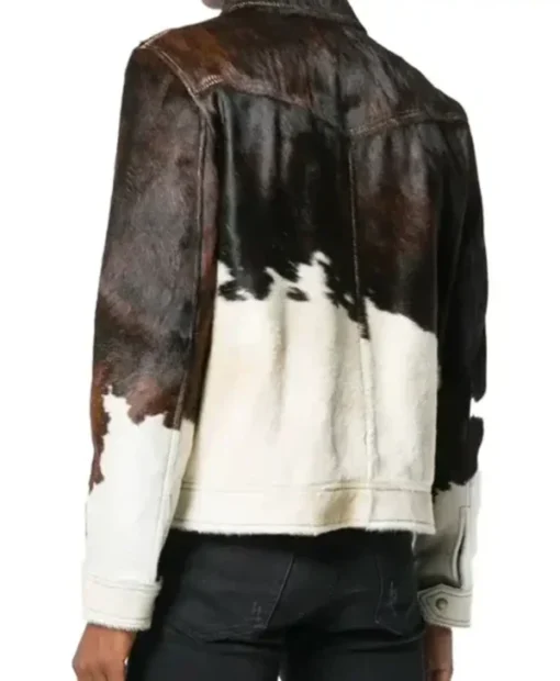 Cowhide Leather Fur Brown And White Trucker Jacket back