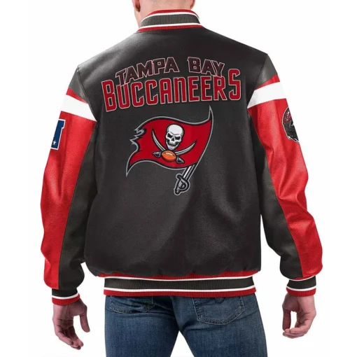 Men's Tampa Bay Buccaneers Black Bomber Leather Jacket back