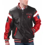 Men's Tampa Bay Buccaneers Black Bomber Leather Jacket front