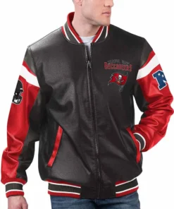 Men's Tampa Bay Buccaneers Black Bomber Leather Jacket front