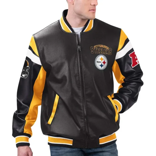 Pittsburgh Steelers Black Varsity Leather Jacket