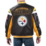 Pittsburgh Steelers Black Varsity Leather Jacket back