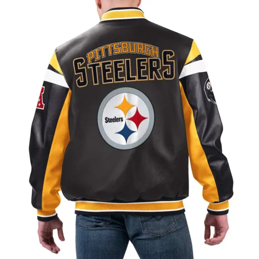 Pittsburgh Steelers Black Varsity Leather Jacket back