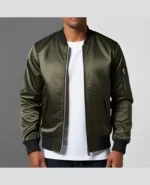 Slim Fit Satin Canvas Bomber Jacket