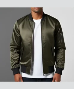 Slim Fit Satin Canvas Bomber Jacket