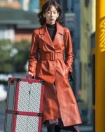 The Trunk No In Ji Red Leather Trench Coat front