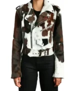 Women's Cowhide Fur Biker Jacket front