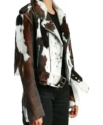 Women's Cowhide Fur Biker Jacket side