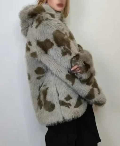 Women's Cowhide Grey And Green Fur Jacket side