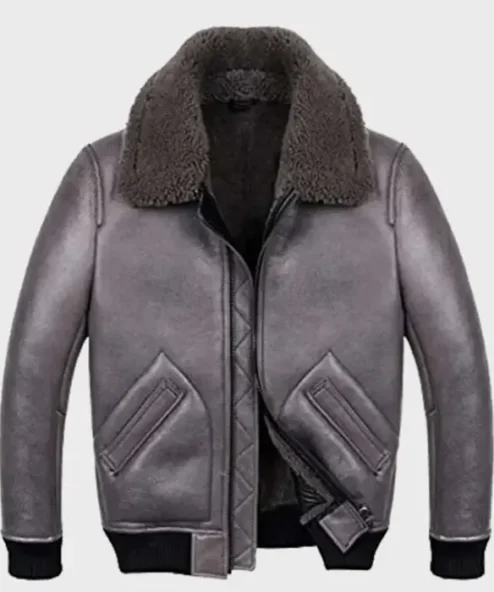 Mens Grey Shearling Fur B2 Aviator Leather Jacket Buy