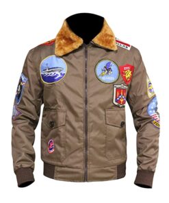 Tom Cruise Jet Fighter Men Brown Bomber Jacket