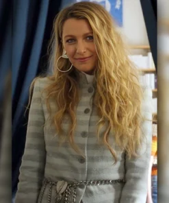 Another Simple Favor Blake Lively Striped Coat