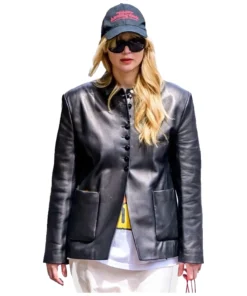 Jennifer Lawrence Black Leather Blazer