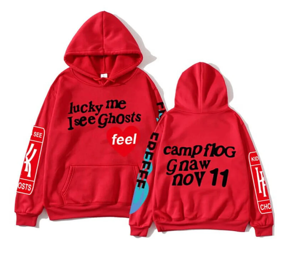 Kanye West Graffiti Letter Lucky me I see Ghosts Hoodie Red