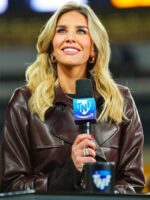 NFL Charissa Thompson Brown Leather Coat Sale