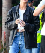Hailey Bieber Plus Size Leather Black Jacket