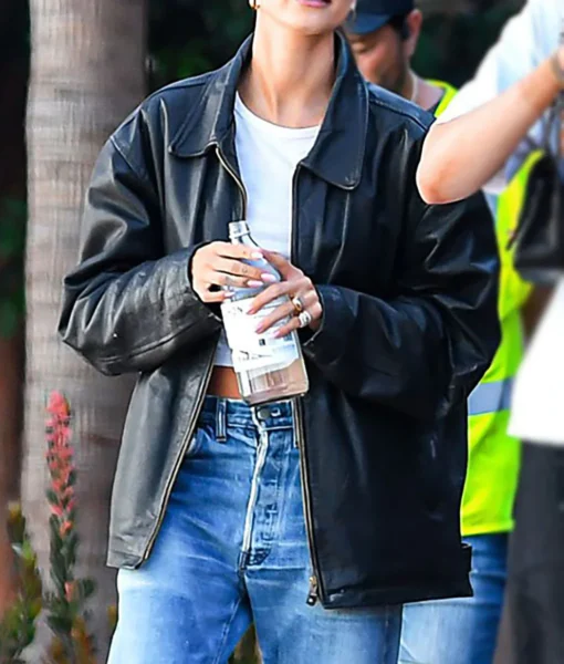 Hailey Bieber Plus Size Leather Black Jacket