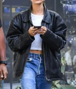 Hailey Bieber Plus Size Leather Jacket Sale